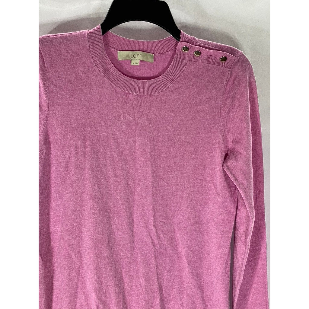 ANN TAYLOR LOFT Women's Pink Crewneck Shoulder-Button Sweater SZ M