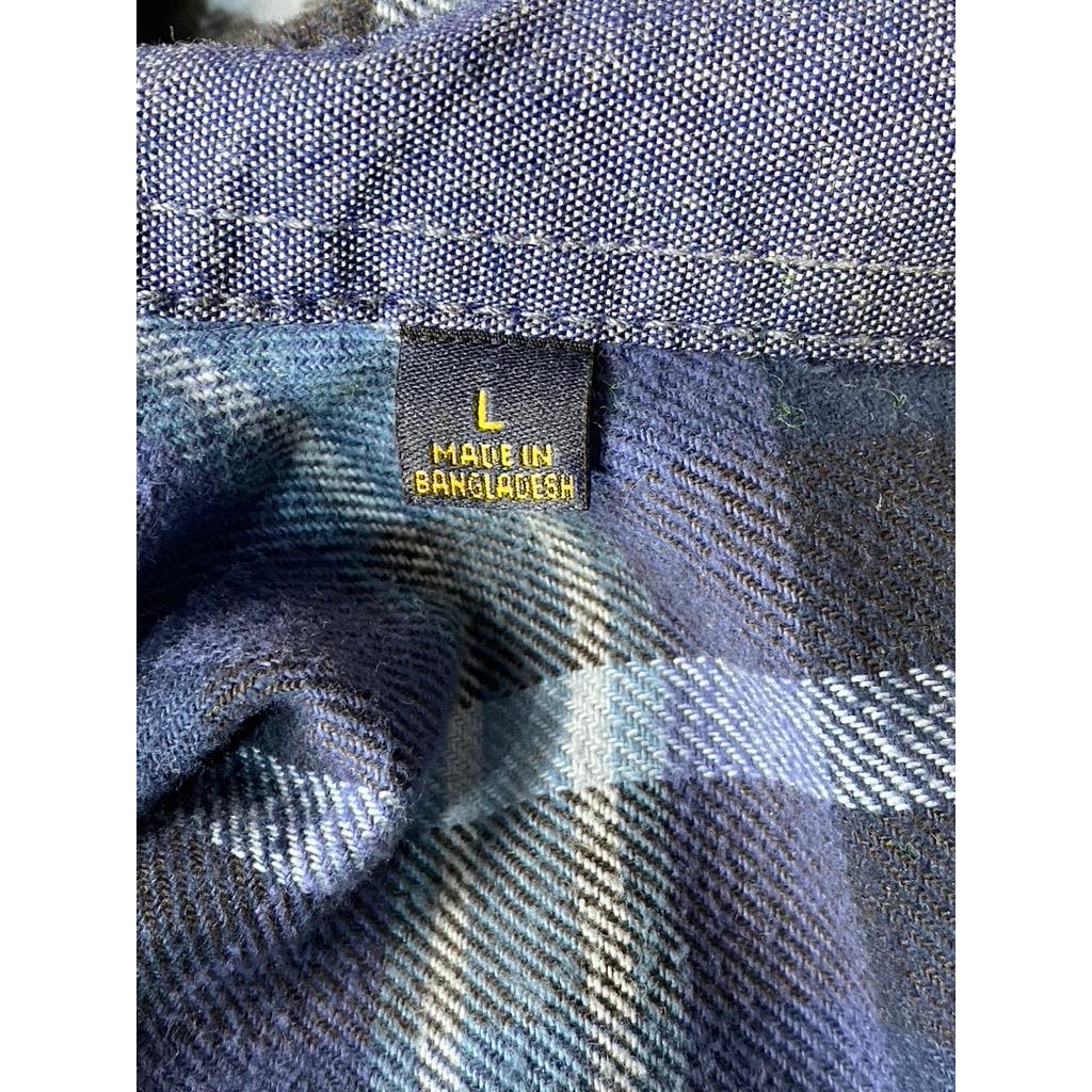 JACHS Men's Blue Plaid Heritage Flannel Button-Up Long Sleeve Shirt SZ L