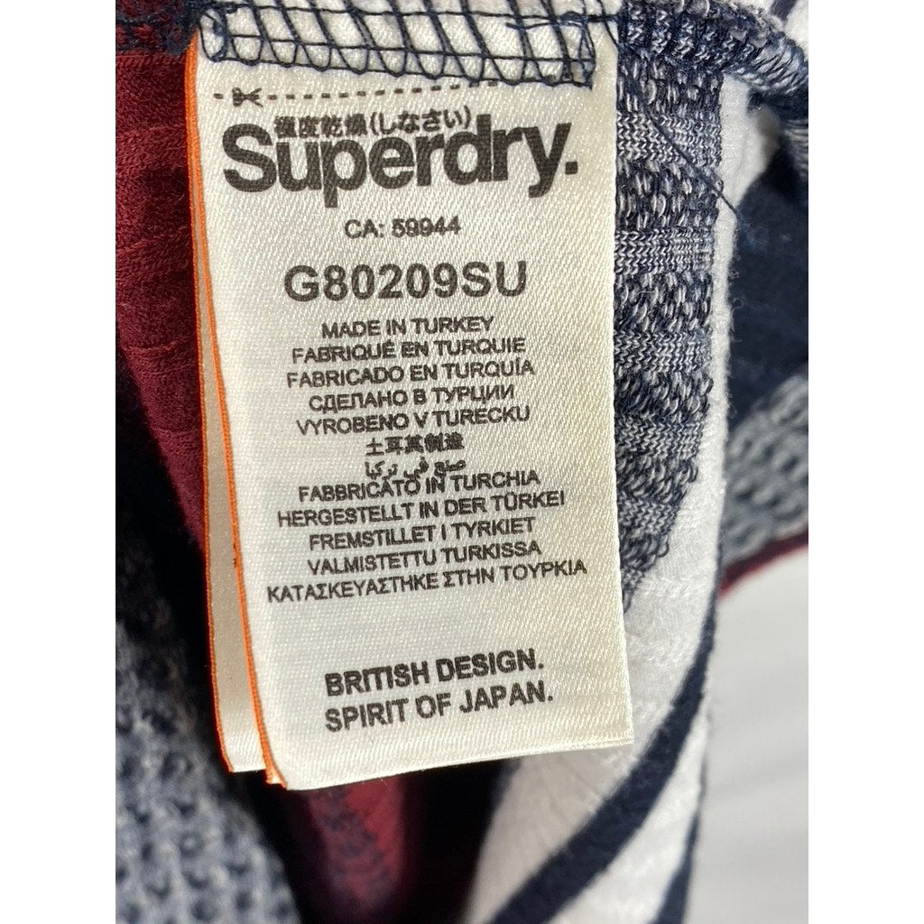 SUPERDRY Women's Navy/Red Striped Crewneck Sleeveless Fitted Midi Dress SZ 12