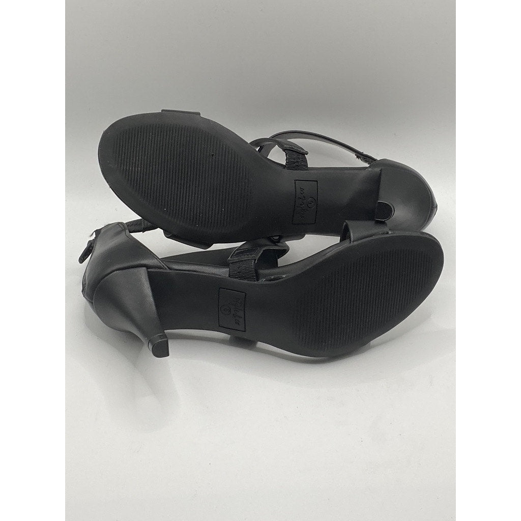 STYLE & CO. Women’s Black Faux-Leather Paysonn  Criss-Cross Open-Toe Heels SZ 6