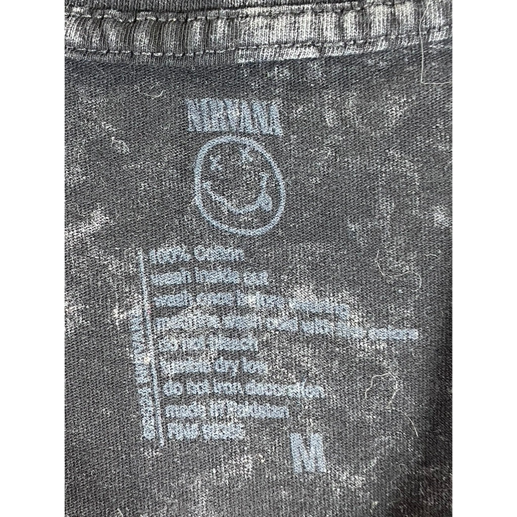 NIRVANA Men's Charcoal Gray Burnout Acid Wash Short Sleeve Band Logo Shirt SZ M