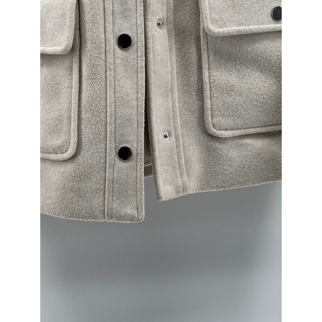 ZARA Women's Soft Ecru Beige Snap-Button Cropped Jacket SZ XS