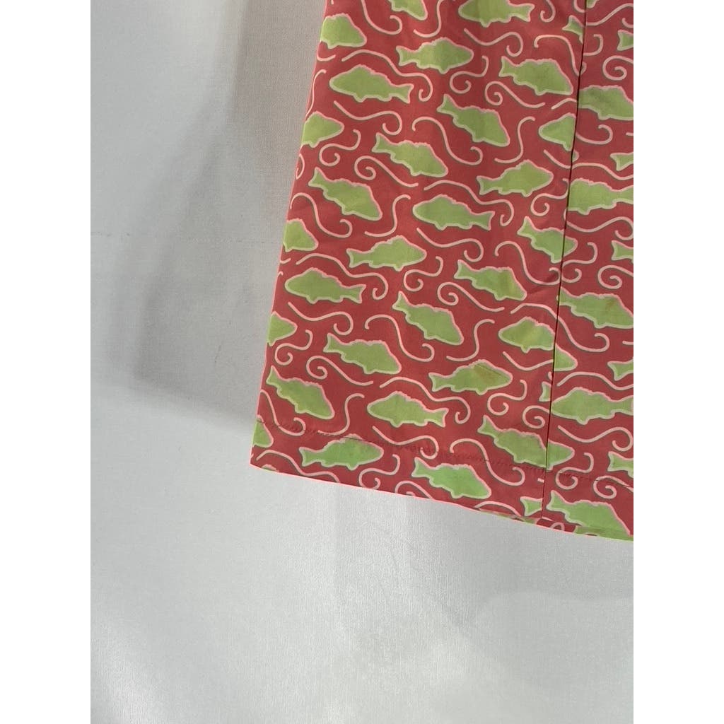 VINEYARD VINES Women's Pink/Green Fish Printed Wrap Mini Skirt SZ L