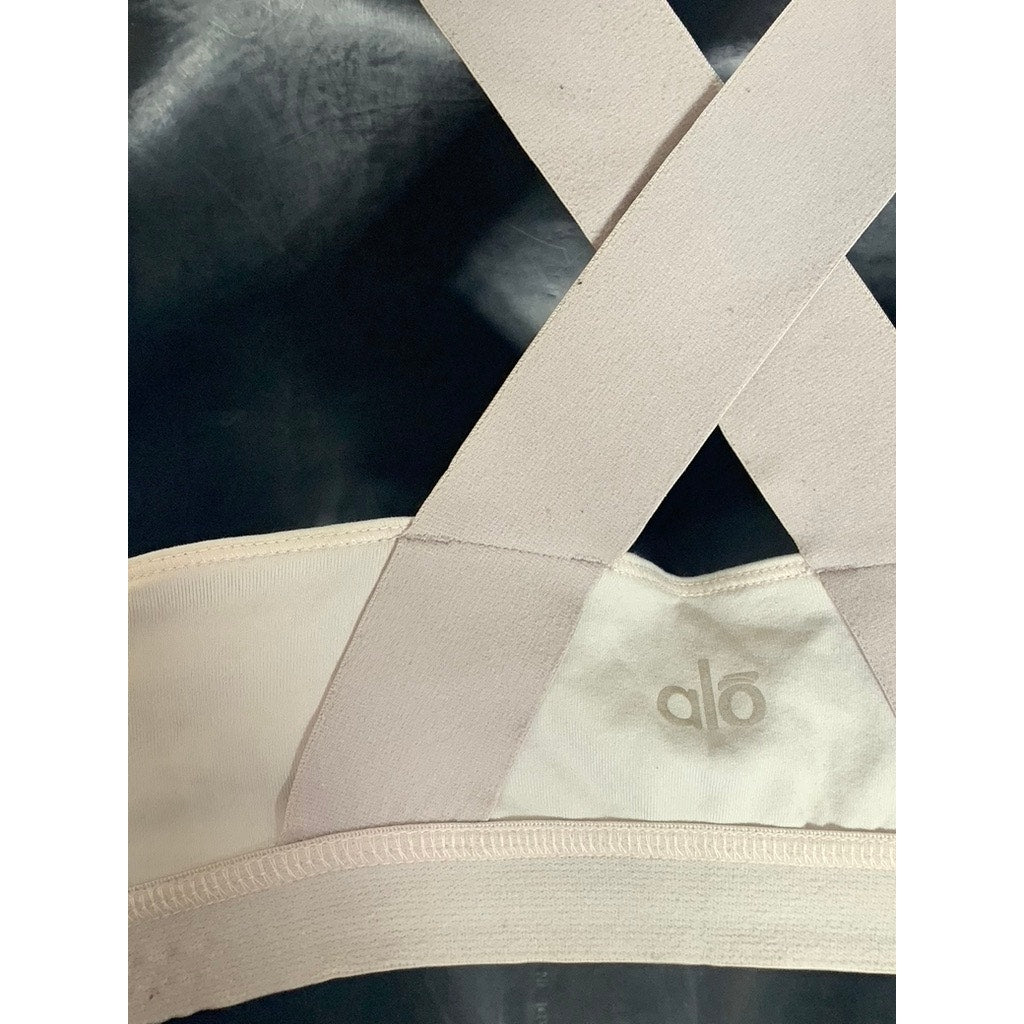 ALO Women's White/Black Colorblock Scoop-Neck Elastic Cross Strap Sport Bra SZ S
