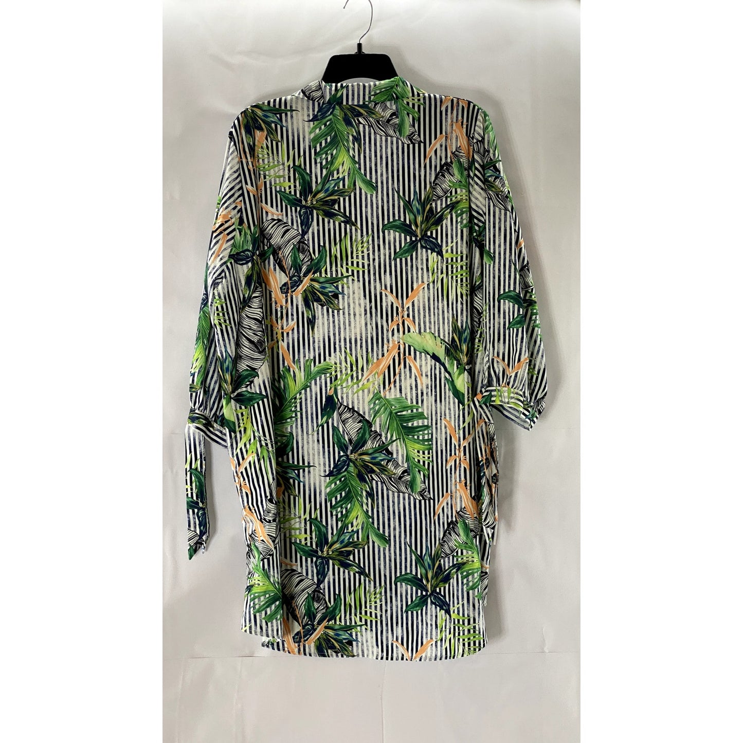 CUPSHE Women's White Striped Hawaiian Tropical Tie-Sleeve Cover-Up Dress SZ L