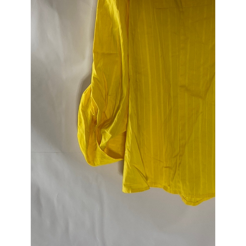 SPENSE Women's Mustard Yellow Striped Regular-Fit Button-Up Long Sleeve Top SZXL