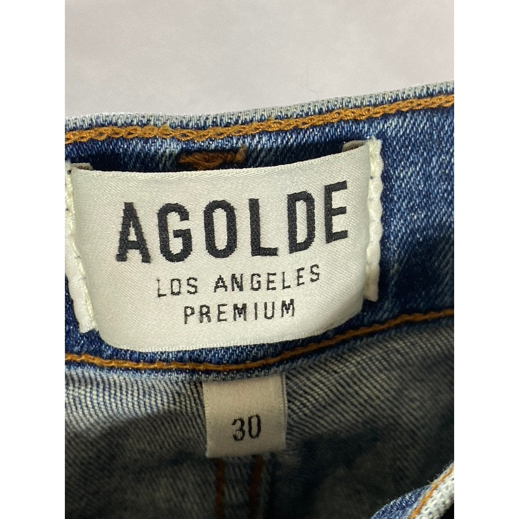 AGOLDE Women's Blue Denim Distressed High-Rise Sophie Skinny Cropped Jean SZ 30