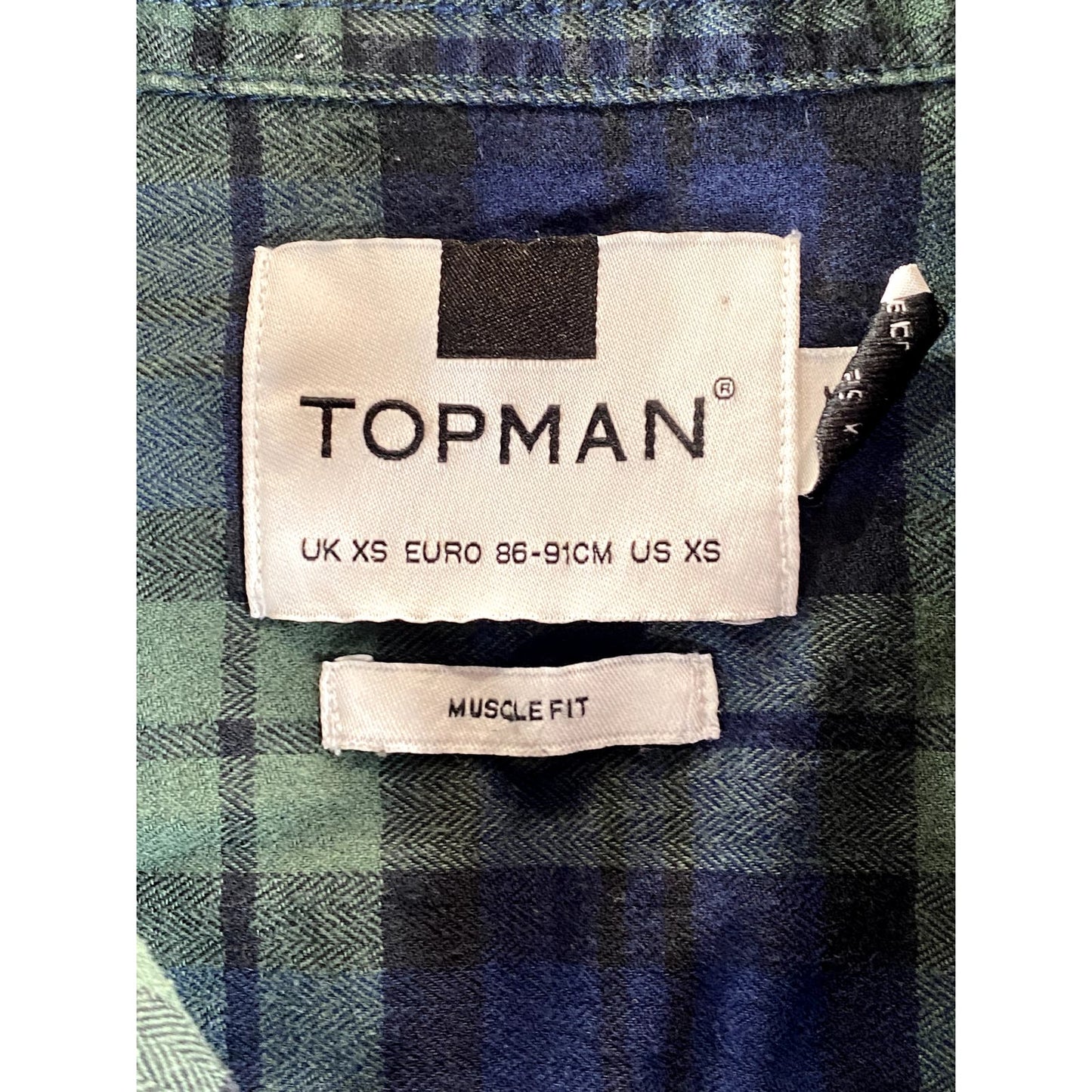 TOPMAN Men's Green Plaid Black Watch Muscle-Fit Button-Up Shirt SZ XS