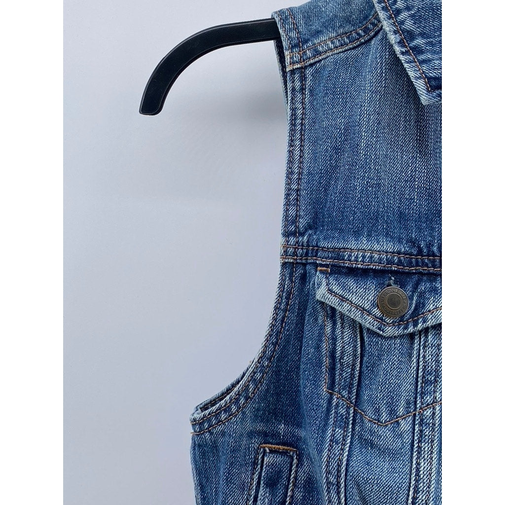 AMERICAN EAGLE Women's Medium Wash Blue Denim Button-Up Vest SZ XS