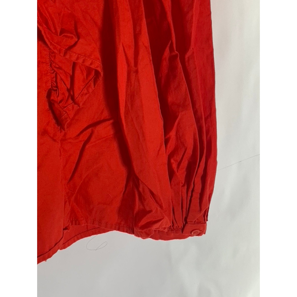 A NEW DAY Women's Red Ruffle Long Sleeve Button-Up Top SZ M