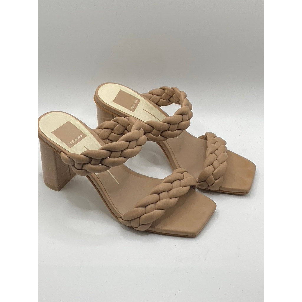 DOLCE VITA Women's Nude Braided Paily Stacked-Heel Square-Toe Heels SZ 6.5