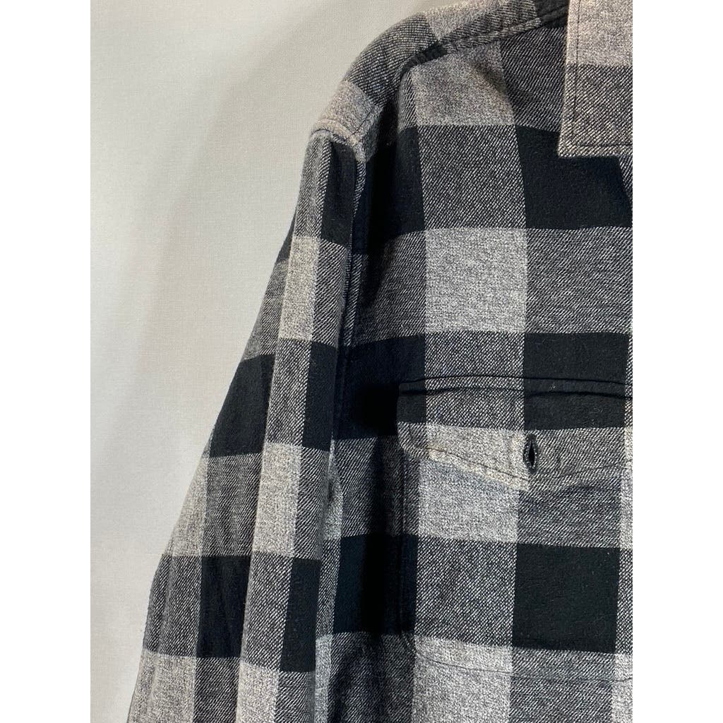 AMERICAN EAGLE OUTFITTERS Men's Grey/Black Plaid Classic-Fit Button-Up Shirt SZL