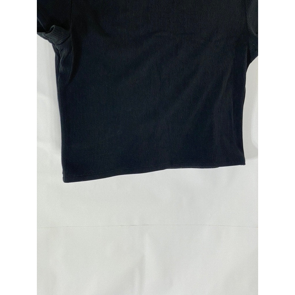 ABERCROMBIE & FITCH Women's Black Ribbed Crewneck Short Sleeve Cropped Top SZ M