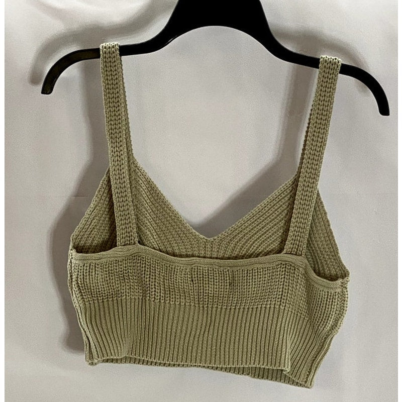 EN SAISON Women's Light Green Sweetheart Neck Knit Crop Tank Top SZ M