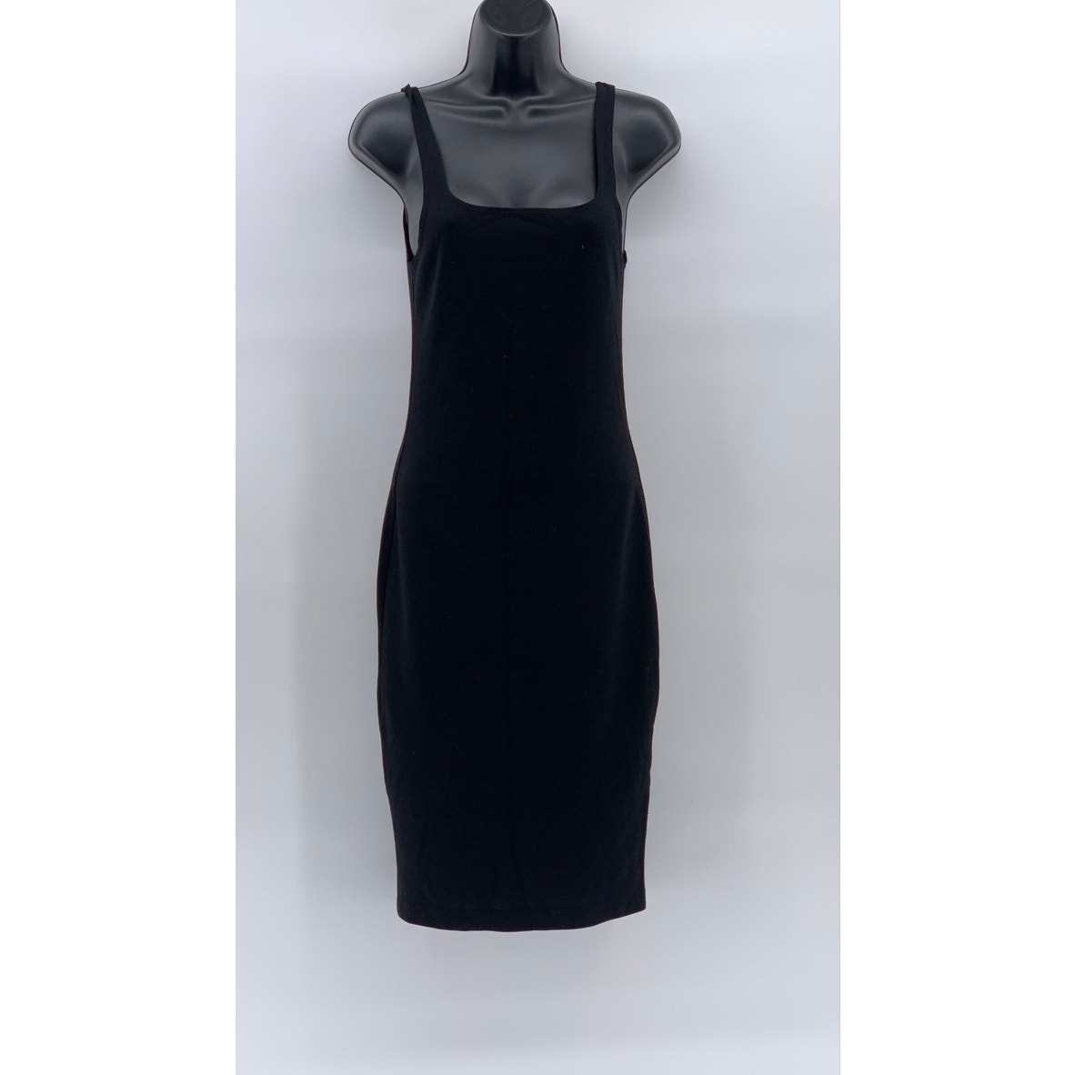 ZARA TRAFALUC Women's Black Solid Straight-Neck Bodycon Midi Dress SZ M