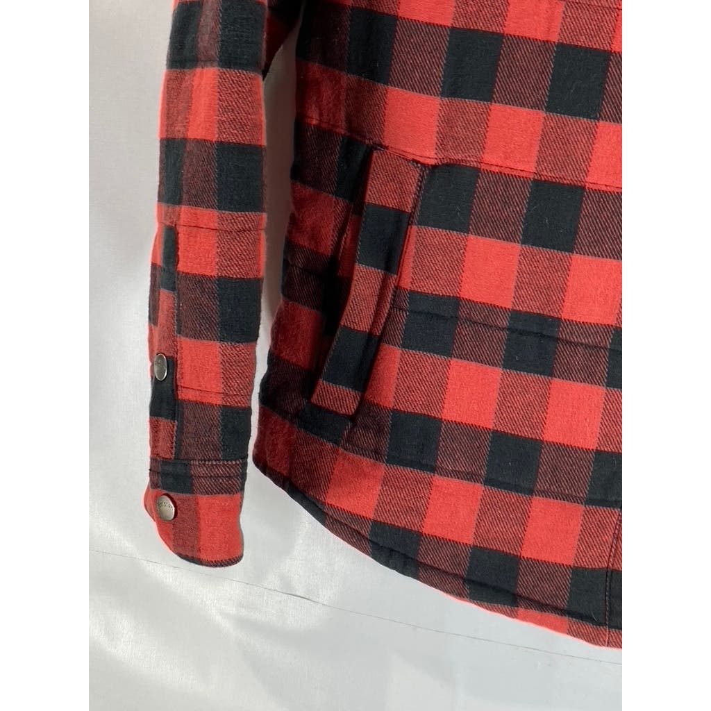 BRIXTON Men's Red/Black Plaid Cass Corduroy-Collar Snap-Button Jacket SZ S