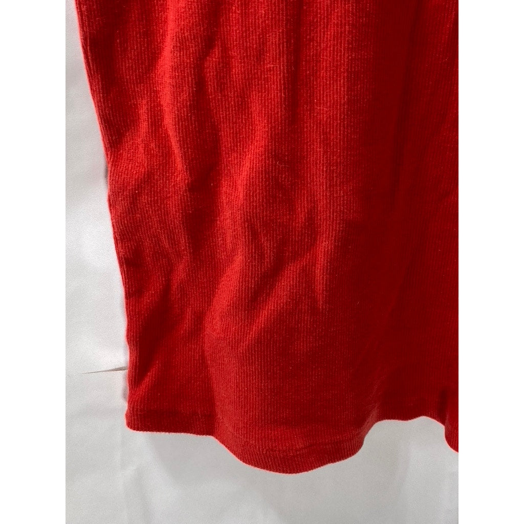 ZARA TRAFALUC Women's Red Ribbed Crewneck Casual Sleeveless Mini Dress SZ L