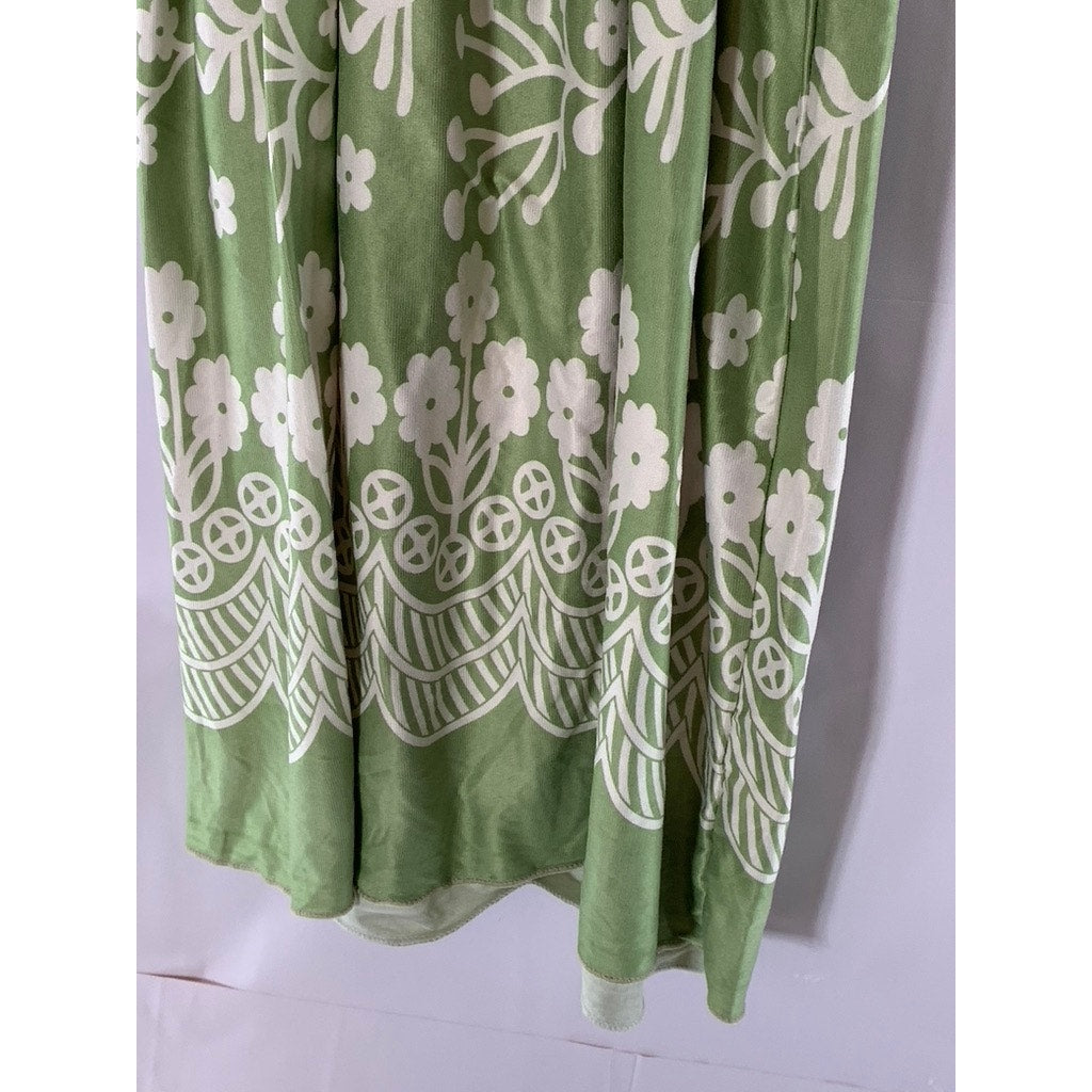 UNBRANDED Women's Green/White Floral Smocked Ruffle Sleeve Mini Dress SZ S