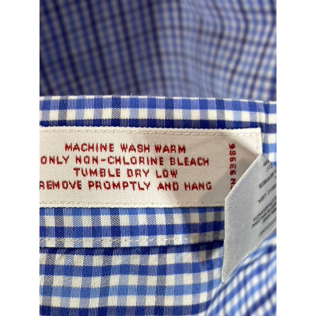 BROOKS BROTHERS Men's Blue Gingham Original Polo Regular-Fit Button-Up Shirt SZL