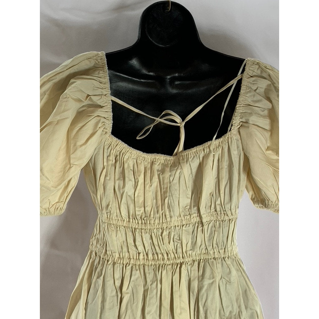 EN SAISON Women's Natural Sveta Square-Neck Puff Sleeve Tie-Back Midi Dress SZ M