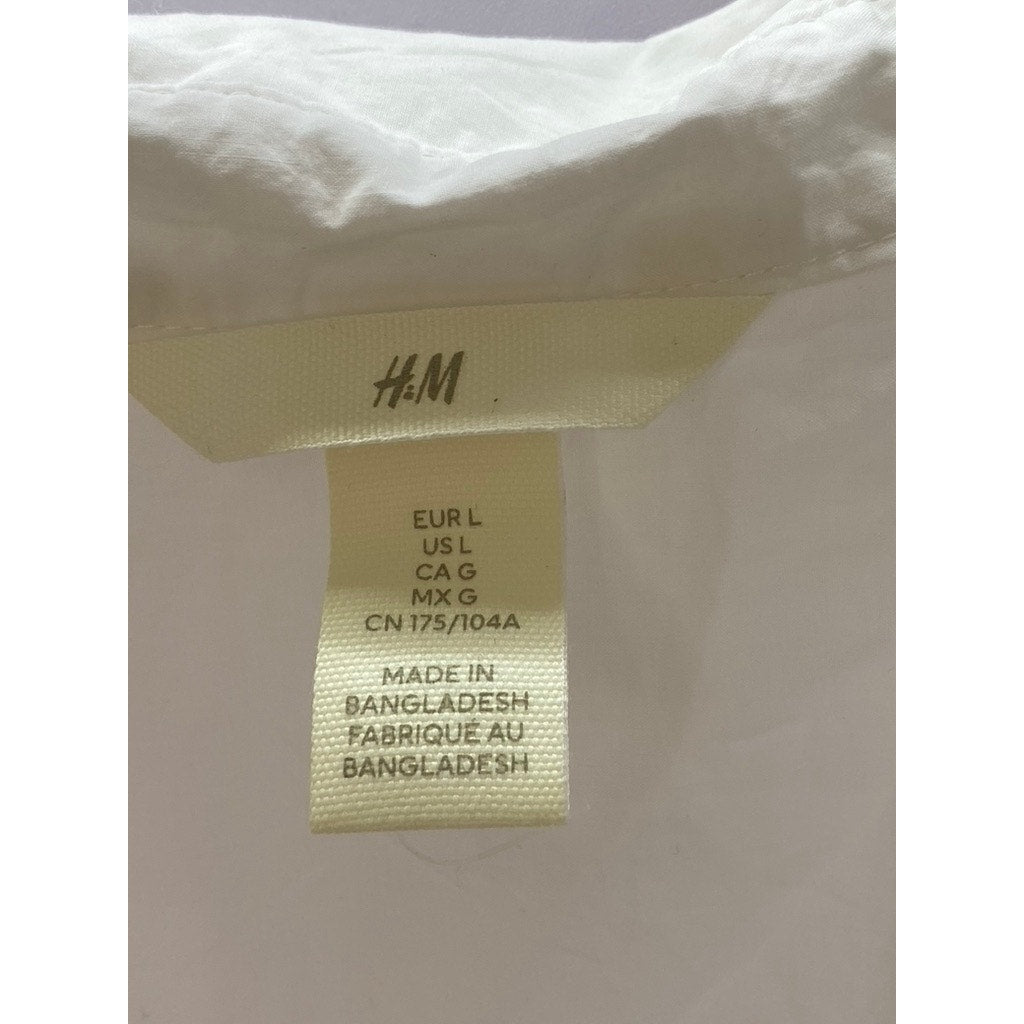 H&M Women's White Solid Button Down Long Sleeve Classic Shirt SZ L