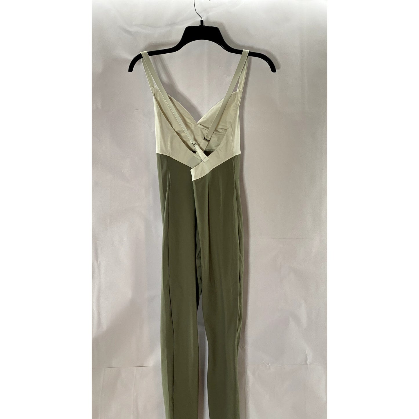 WEAR ONE'S AT Women's Green/Cream Color Block V-Neck Cross-Strap Jumpsuit SZ S