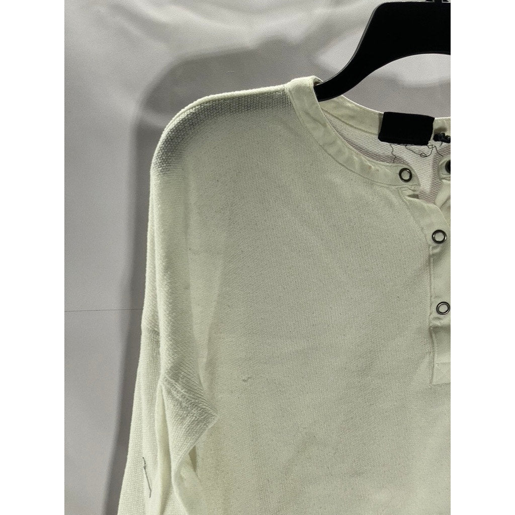 OUT FROM UNDER Women's White Snap-Button Henley Long Sleeve Top SZ S
