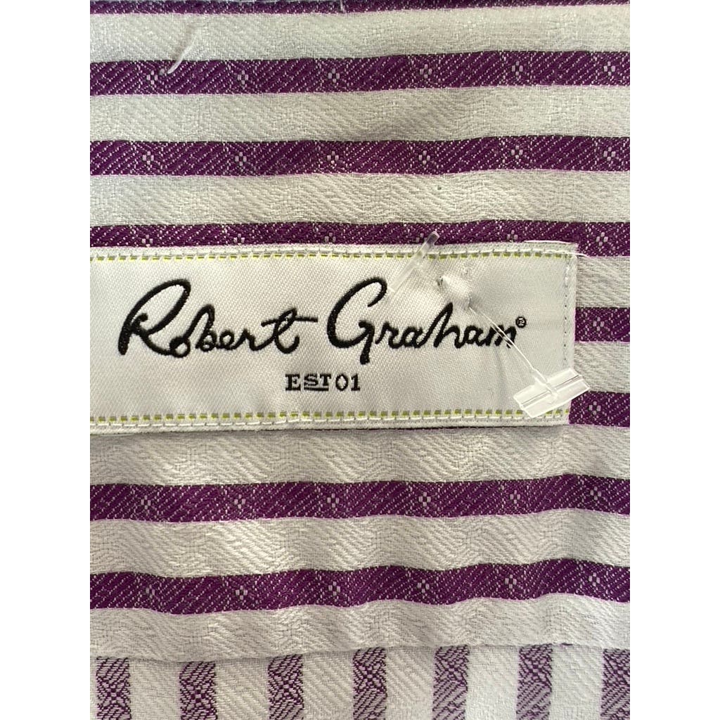ROBERT GRAHAM Men's White/Burgundy Striped Knowledge Wisdom Truth Shirt SZ 17