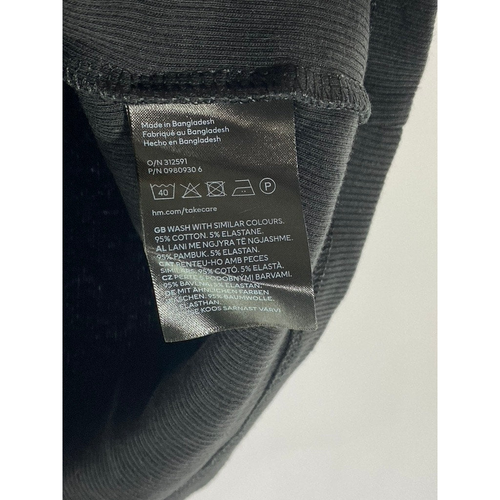 DIVIDED BY H&M Women's Black Crewneck Ribbed Short Sleeve Crop Top SZ L