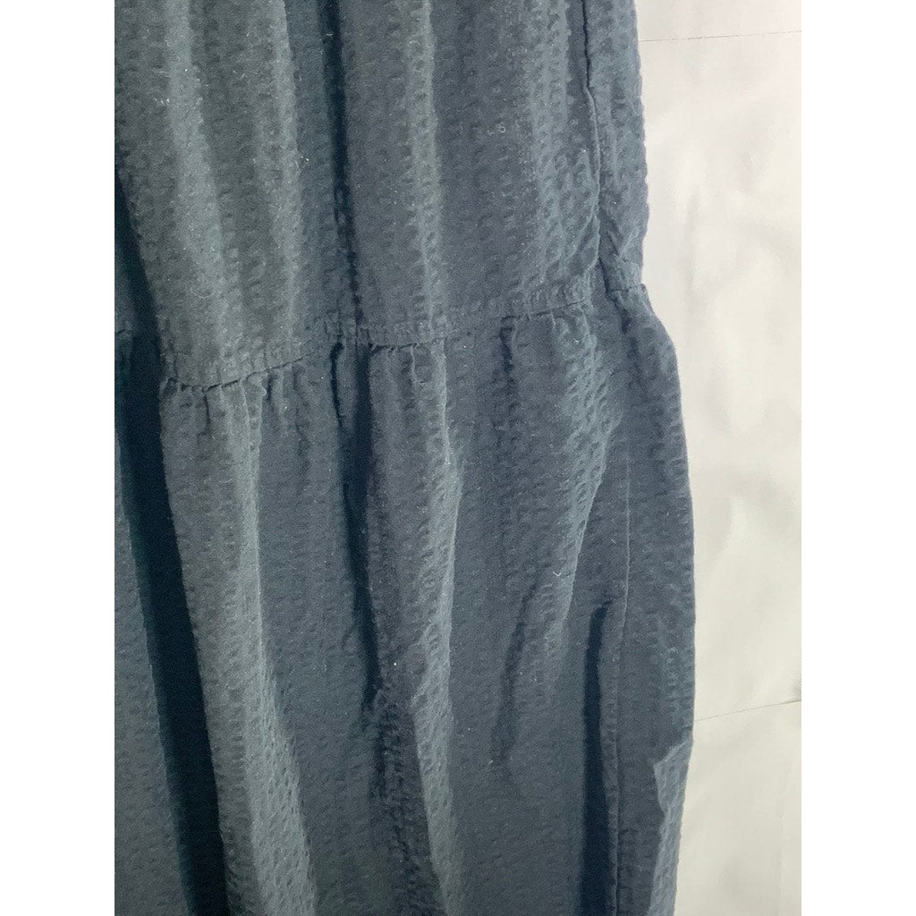 OLD NAVY Women's Black Solid V-Neck Ruffle-Sleeve Tie-Bust Tiered Maxi Dress SZM