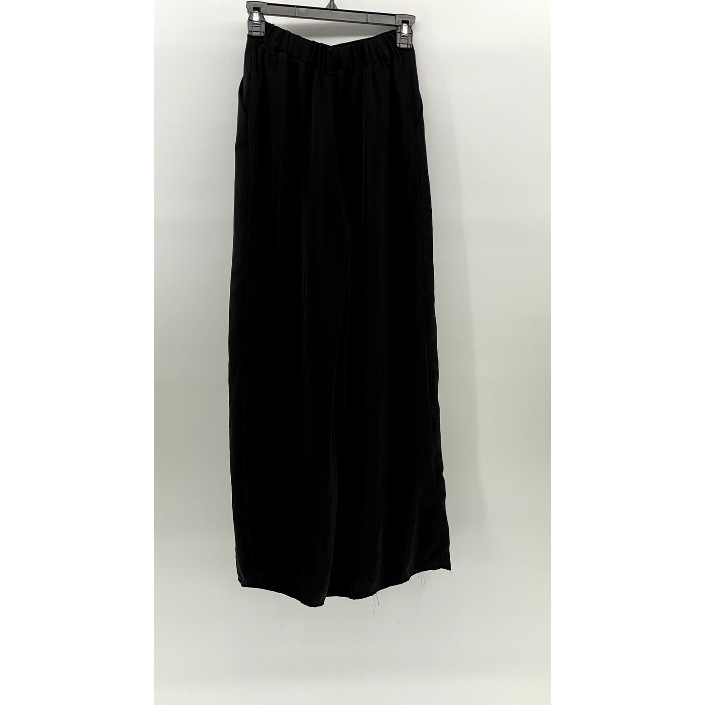 TRONJORI Women's Black Solid High-Rise Wide-Leg Casual Palazzo Trousers SZ XS