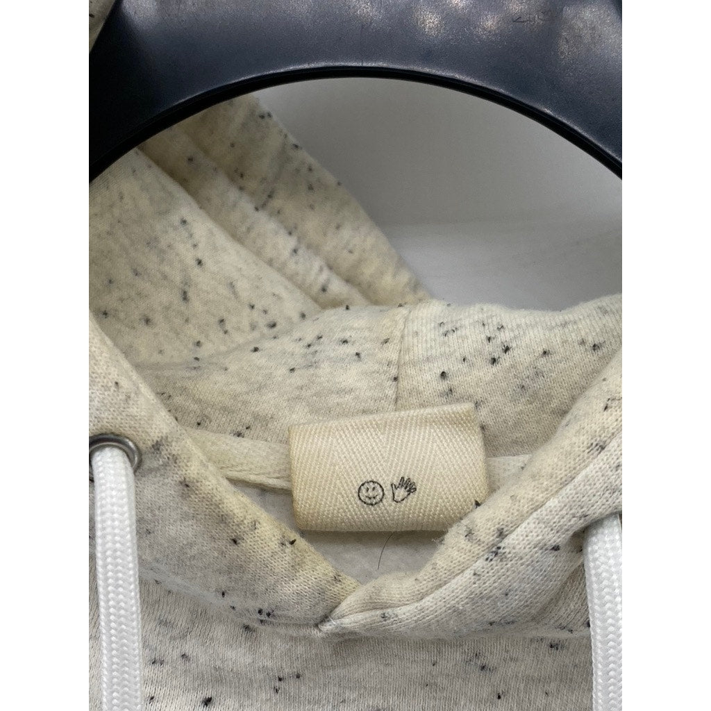 GLOSSIER Women's Light-Gray Speckle Print Logo Casual Pullover Hoodie SZ L