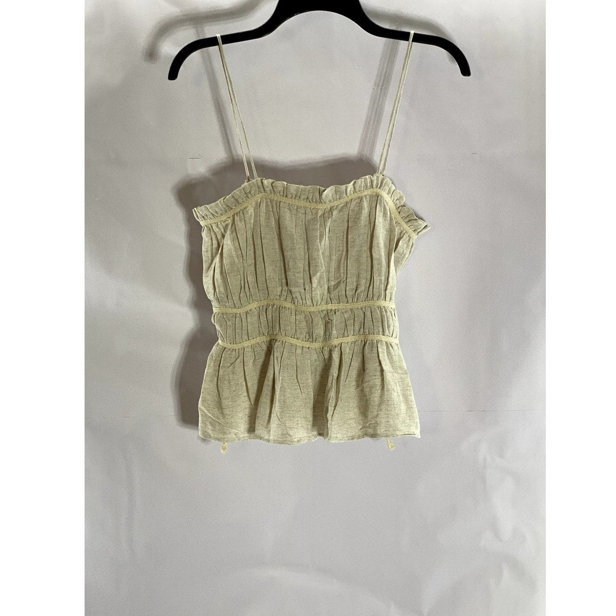 ZARA Women's Tan Straight-Neck Ruffle Elastic Waist Strap Rustic Top SZ L