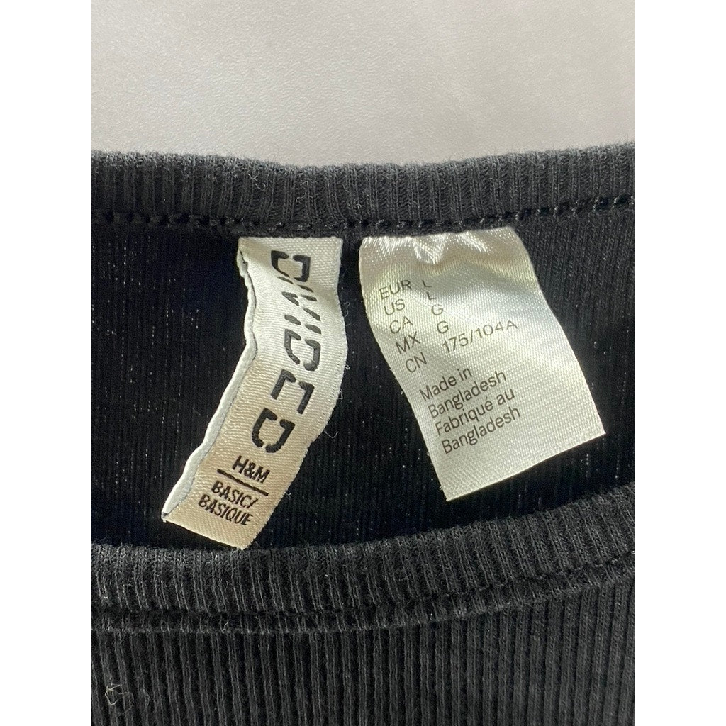 DIVIDED BY H&M Women's Black Crewneck Ribbed Short Sleeve Crop Top SZ L