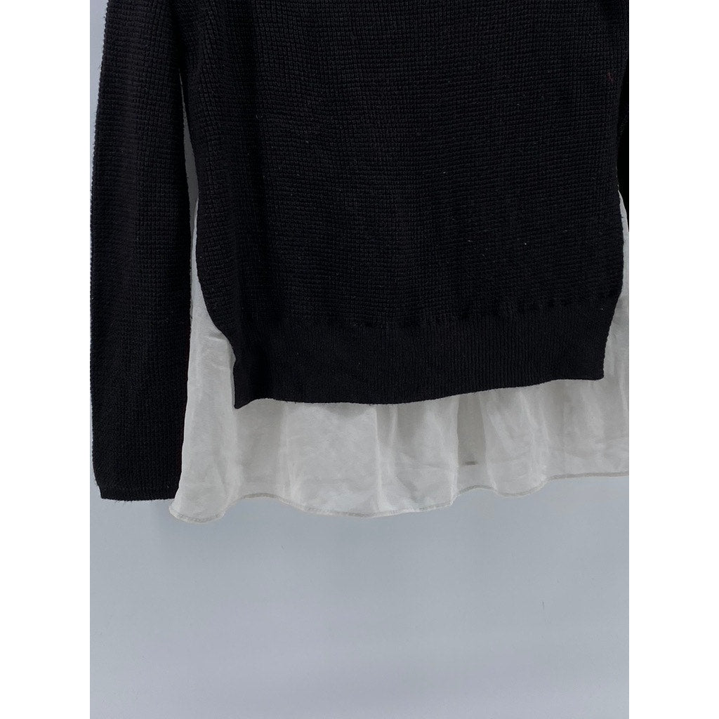 A.N.A A NEW APPROACH Women’s Black-White Knit Layered Long Sleeve Top SZ S