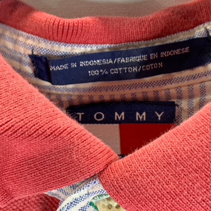 TOMMY HILFIGER Men's Red Solid Vintage Short Sleeve Polo Shirt SZ L