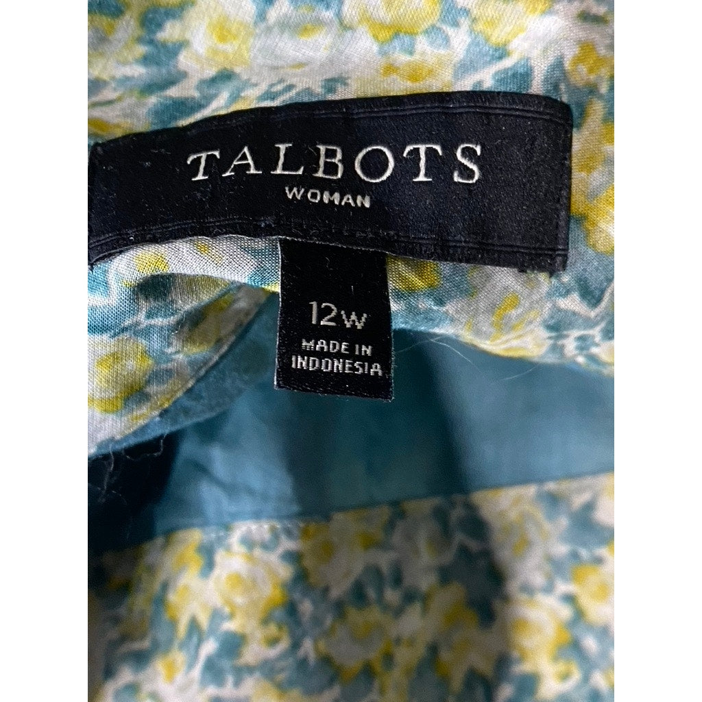 TALBOTS Women's Plus Size Green/Yellow Floral A-Line Knee Length Skirt SZ 12W