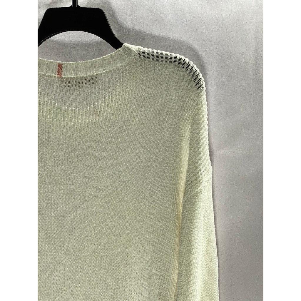 LOFT Women's White Knit Crewneck Elliptical Hem Pullover Sweater SZ XL