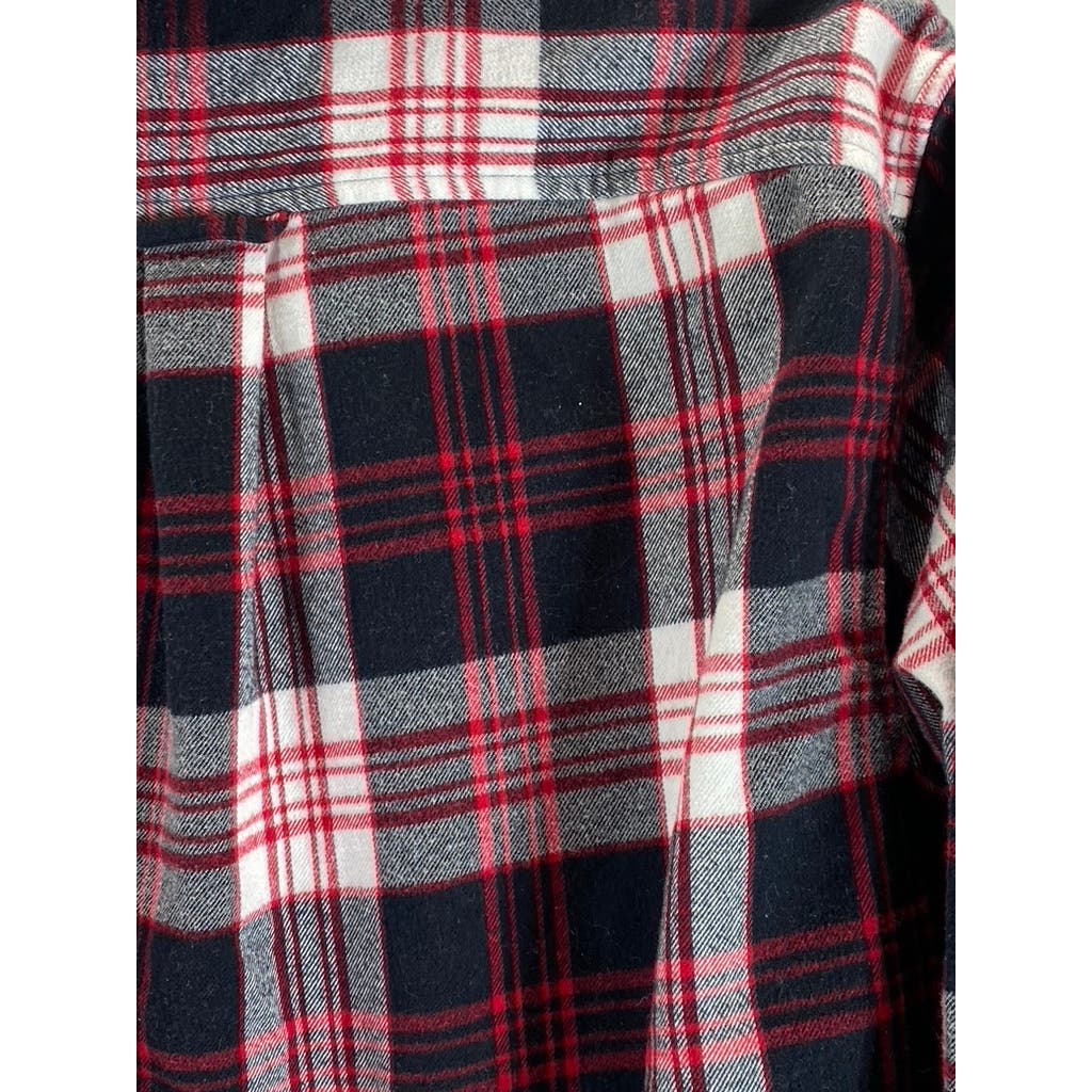 LANDS' END Men's Red/Black Plaid Traditional-Fit Button-Up Long Sleeve Shirt SZM