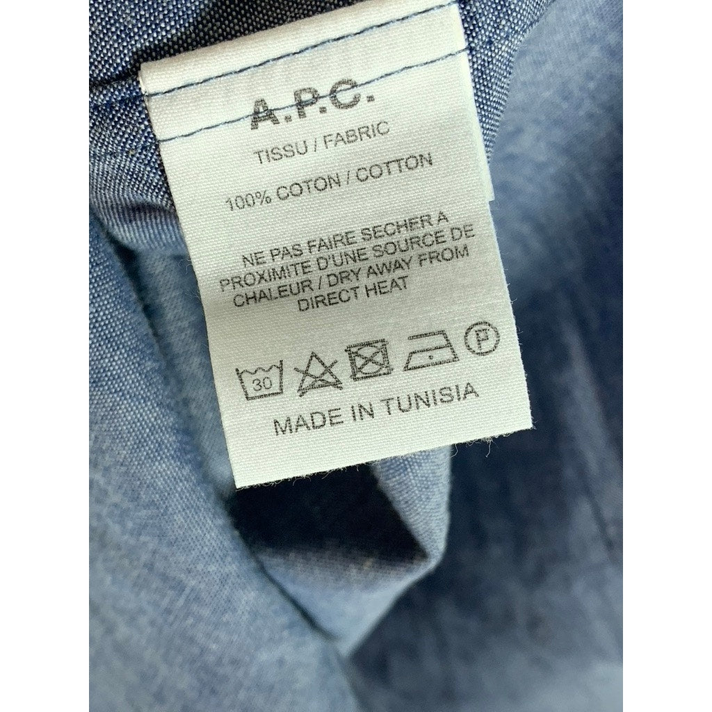 A.P.C. RUE MADAME PARIS Men's Blue Regular-Fit Button-Up long Sleeve Shirt SZ S