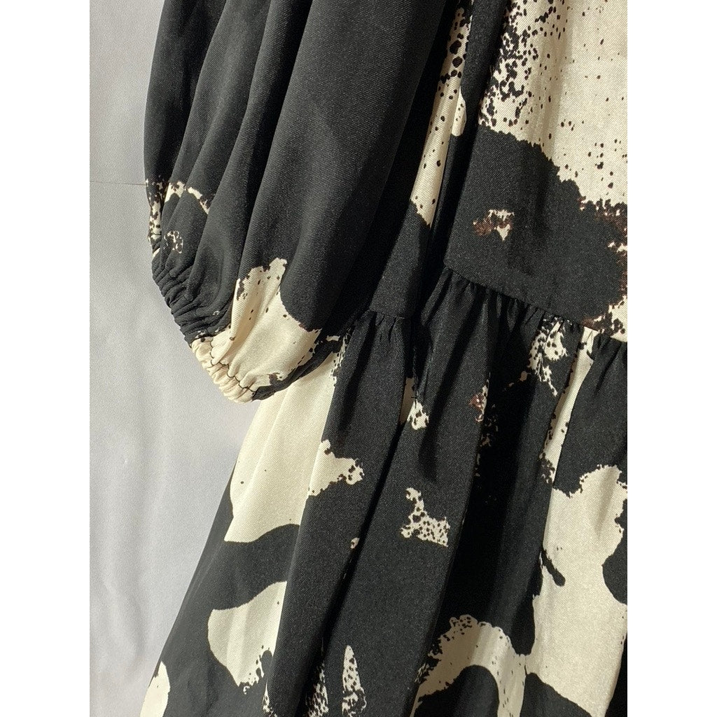 ALEXIS X TARGET Women's Black-Beige Ruffle-Hem Long Sleeve Mini Dress SZ M