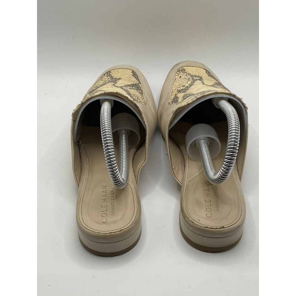 COLE HAAN Women’s Beige Leather Snake-Skin Embossed Slip-On Mule Shoes SZ 6.5