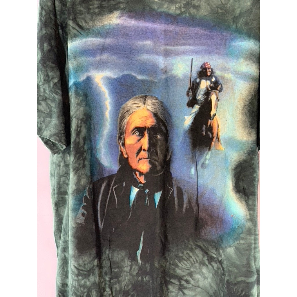 THE MOUNTAIN Women's Green Tie-Dye Native American Short Sleeve T-Shirt SZ 2XL