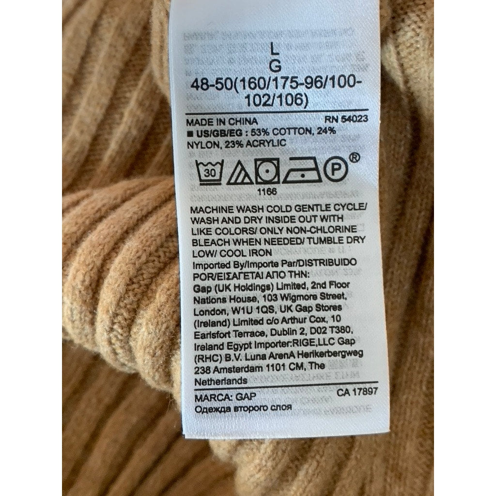 GAP Women's Camel Heather Cash Like Cotton Ribbed Knee Length Sweater Skirt SZ L