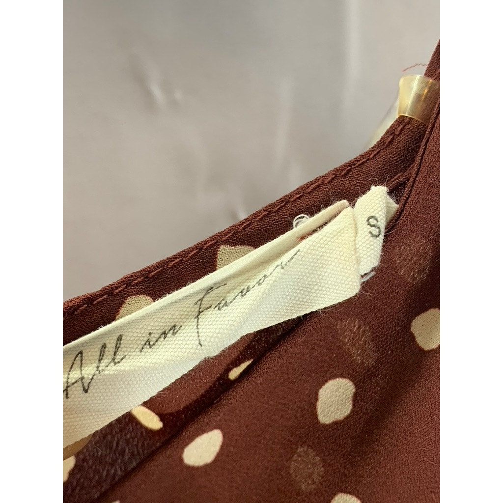 ALL IN FAVOR Women's Dark Brown/White Polka Dot V-Neck Long Sleeve Top SZ S