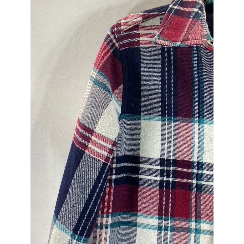 ORVIS Women's Red/Navy Plaid Fleece Lined Flannel Pinnacle Shirt Jacket SZ S