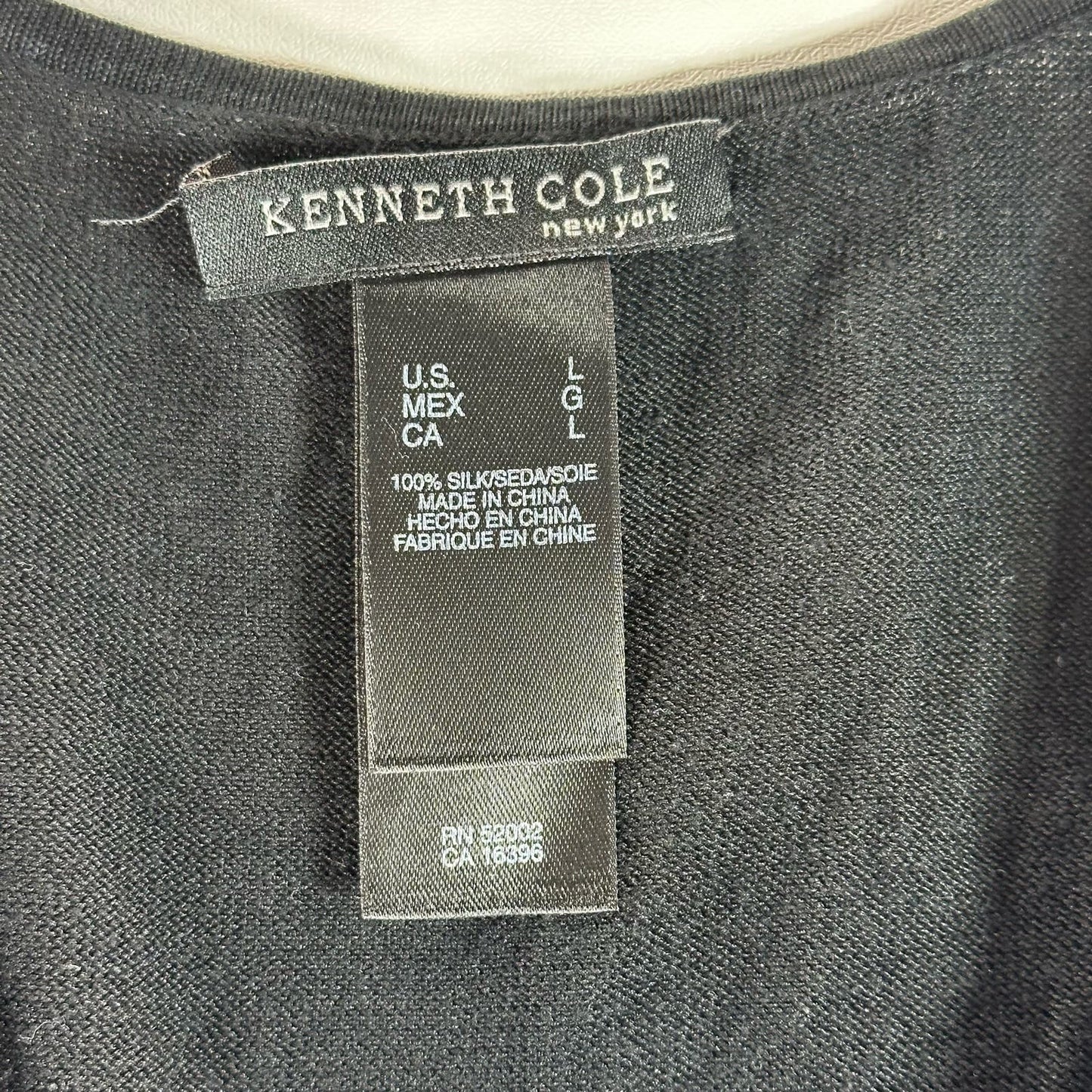 KENNETH COLE NEW YORK Women's Black Silk Deep Scoop-Neck Textured Tank Top SZ L