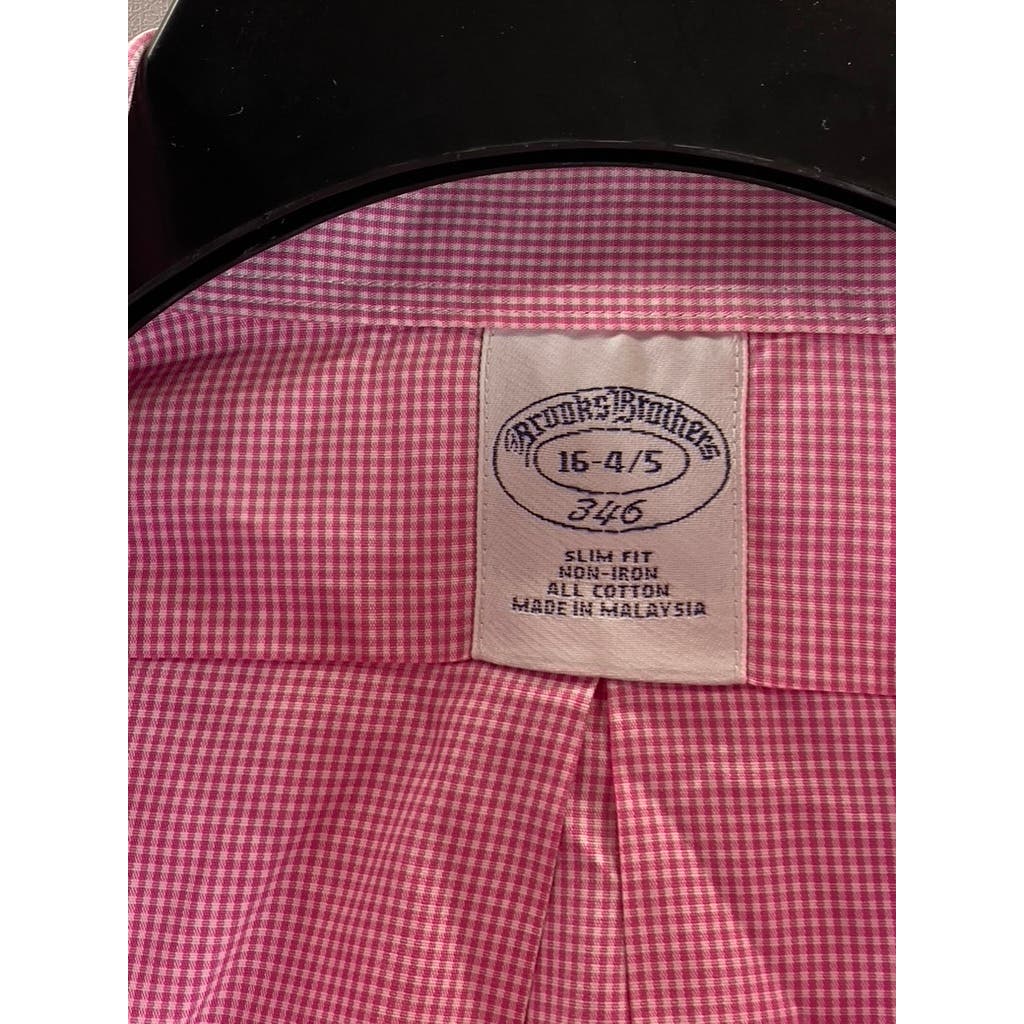 BROOKS BROTHERS 346 Men's Pink Gingham Slim-Fit Button-Up Long Sleeve Shirt SZ16