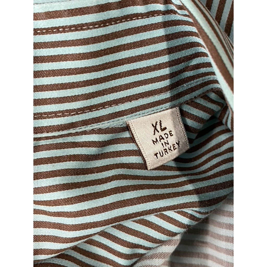 PETER MILLAR Men's Green/Brown Striped Vintage Button-Up Long Sleeve Shirt SZ XL