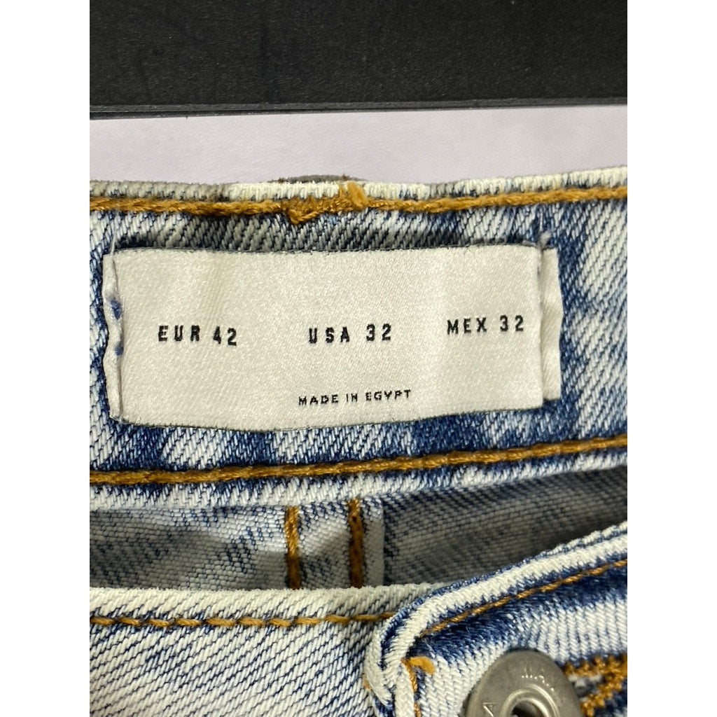 ZARA Men’s Light Blue Wash Denim Distressed Slim-Leg Button-Fly Jean SZ 32